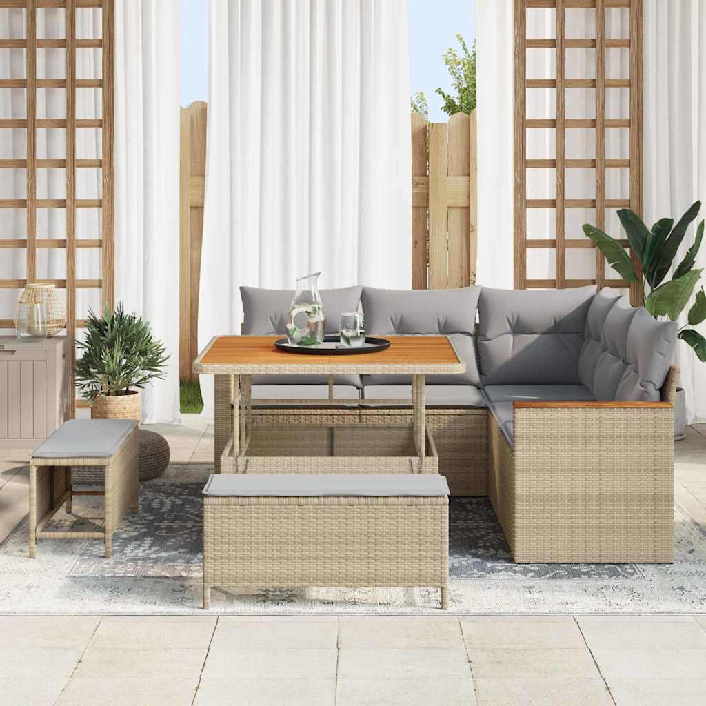Garden Sofa Set with Cushions 8 pcs Beige Poly Rattan