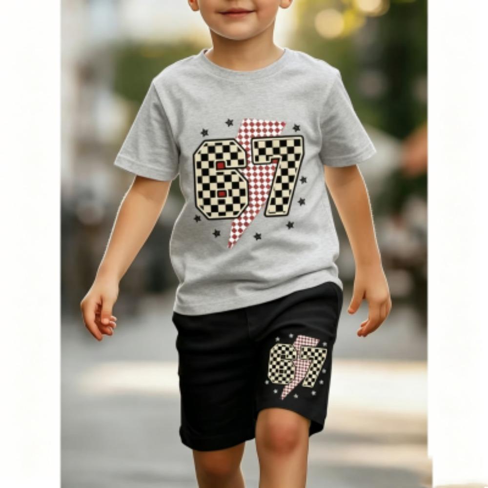 Funny 67 Printed 11 Colors Kids T-shirt and Shorts 2 Piece Set Summer Home Outdoor Casual Outfit for Boy and Girl's T-shirt Sports Set