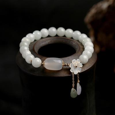 Flower Shape Shell Natural Jade Beads Waterdrop 14K Gold Filled Strand Bracelets for Women Fine Jewelry Accessories Gift