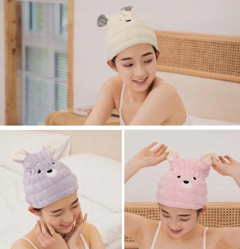 Turban towel cap FOR drying hair microfiber TEDDY BEAR universal (blue)