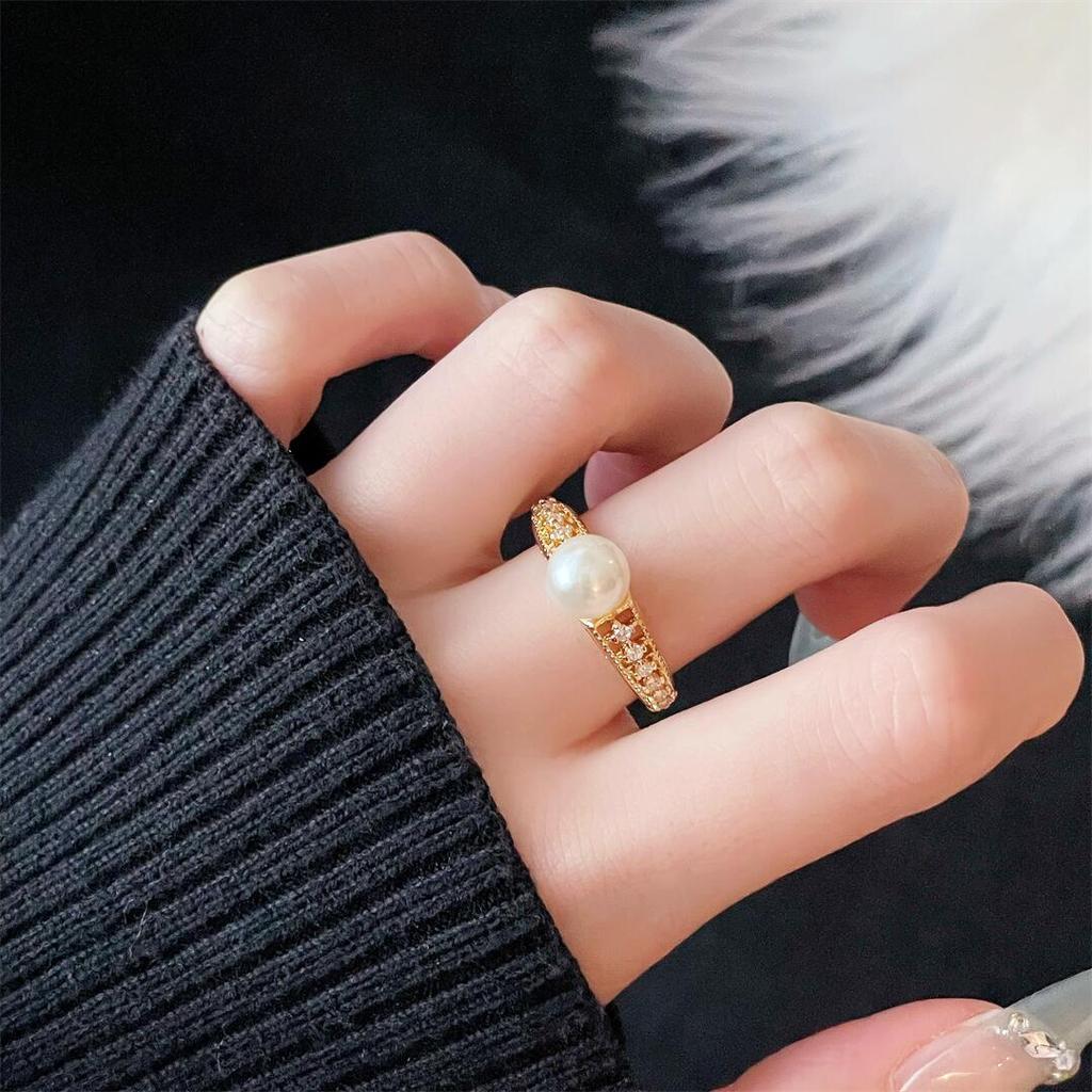 Blumenperlenring Mikroeinlage Zirkon Nischen-Design Leichter Luxus Hochwertiger Ring Offener Zeigefingerring