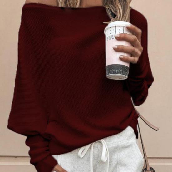 Sexy Women Solid Color Off Shoulder Long Sleeve Sweater Loose Knitted Pullover
