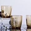 Hebe Engraved Flower Glass Cup, Round Mouth, Dark Gold - Stylish Juice & Milk Cup