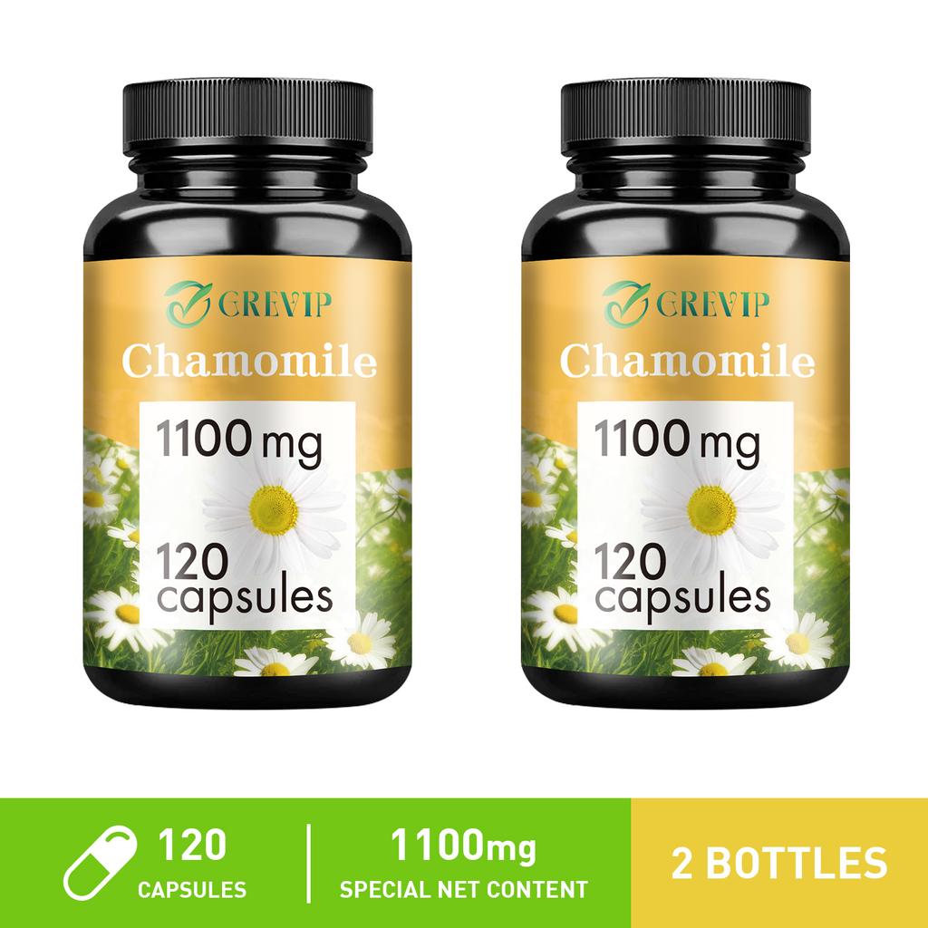 Chamomile extract capsules, natural supplement, 1100 mg per serving, suitable for both men and women.