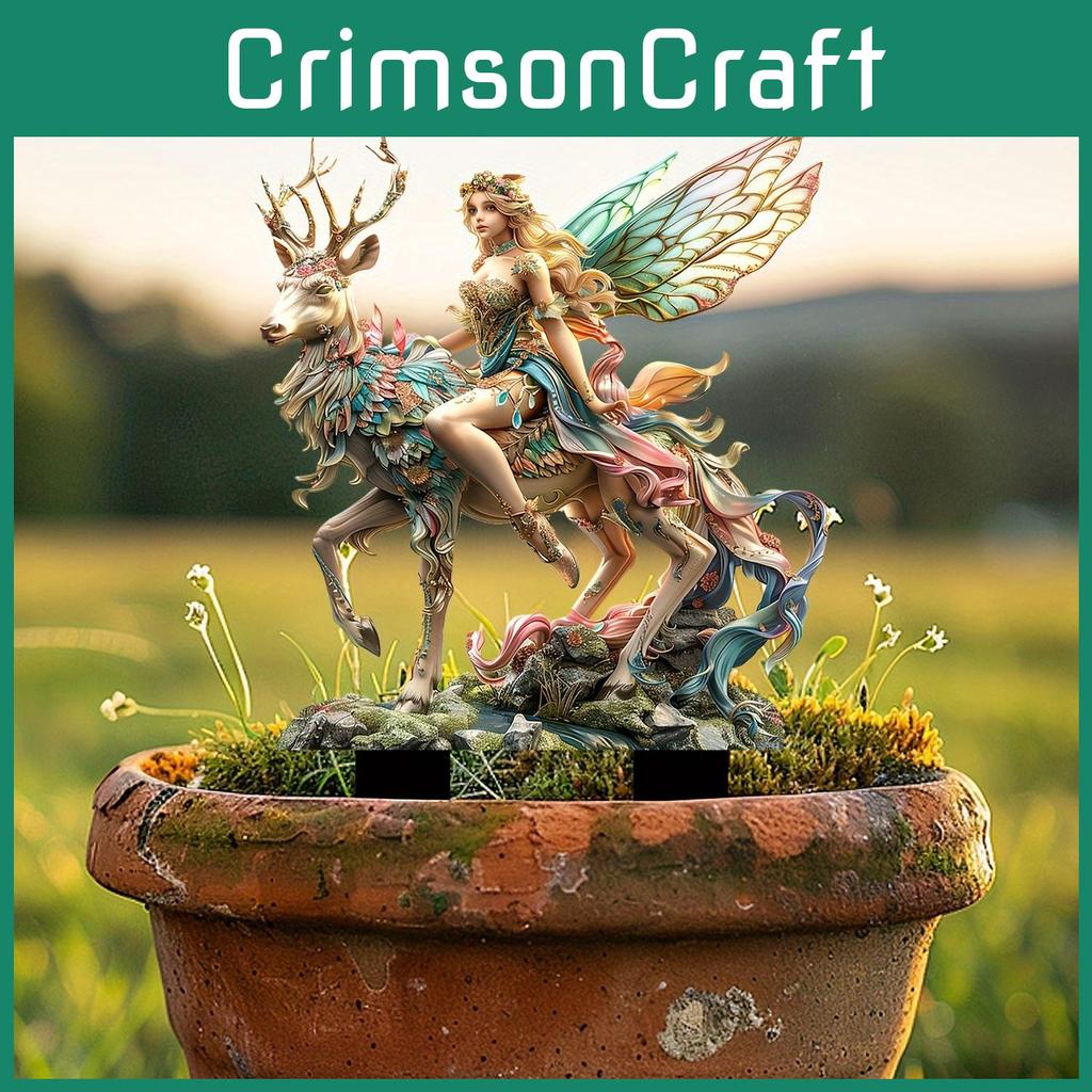 Vibrant Green Magical Deer And Forest Fairy Garden Acrylic Stake Sign Perfect For Unique Gifting