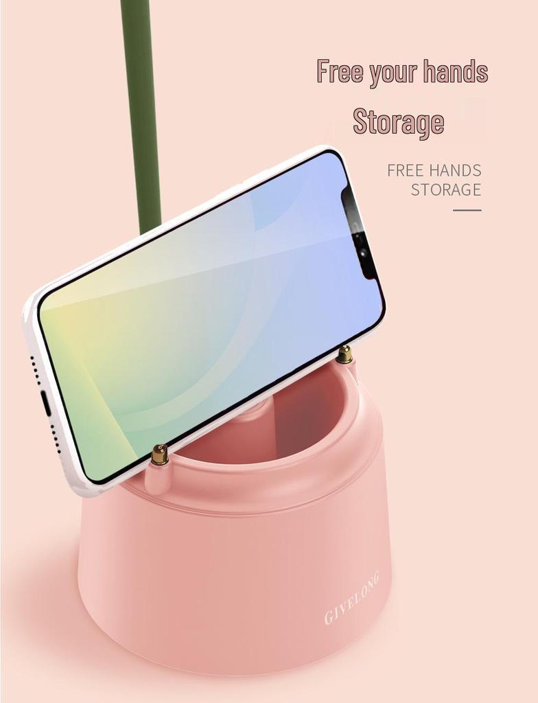 Elegant LED Touch Lamp with USB Charging - Flower and Bird Design Pen Holder, Eye-Caring for Bedrooms and Study Rooms.