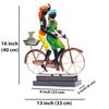 Handcrafted Ethnic Tribal Bicycle Couple Showpiece - 16x13 Inch Tribal Home Décor with Wooden Base for Housewarming, Anniversaries