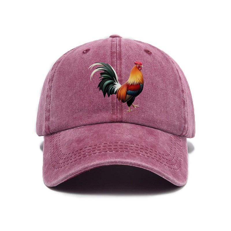 Rooster print washed distressed soft top baseball cap men and women outdoor hat