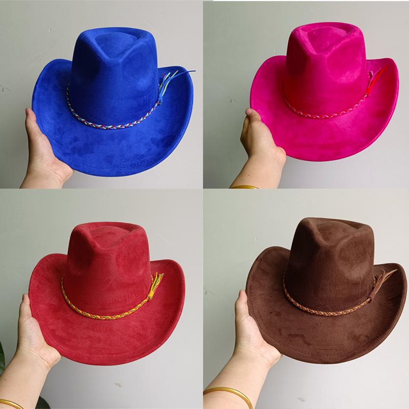 Cowboy Hat Suede Solid Color Men and Women Wide Brim Jazz Hat Outdoor Sun Hat Suitable for All Kinds of Parties Knigh