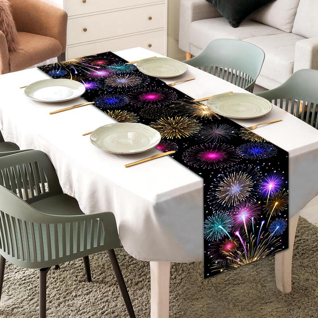 New Year Fireworks Table Flag Navidad Natal Noel Kitchen Table Runner Merry Christmas Decorations For Home 2025 New Year 2025