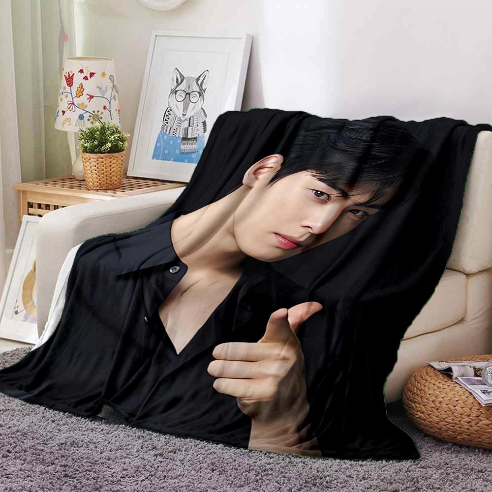 1Pc Cha Eun-woo Print Blanket Soft Comfortable Polyester Throw Blanket Allseason Use Perfect Bedroom Office Outdoor Ideal Christmas Gift Choice Print 