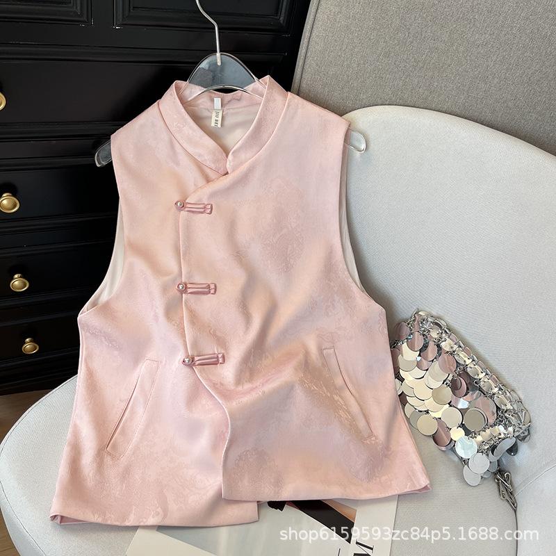 

Розовый жаккардовый диагональный жилет женский 2025 ранняя весна темперамент милый безрукавный жилет жилет XXXL [Recommended 138-75kg] розовый