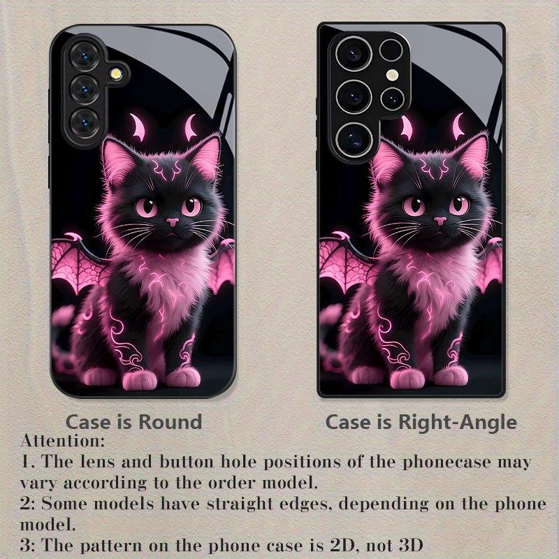 Cute Devil Cat Pattern Glass Phone Case Suitable for Samsung GalaxyS26 S25 S24 S22 S21 S20FE/Ultra/Plus Dustproof and Shockproof
