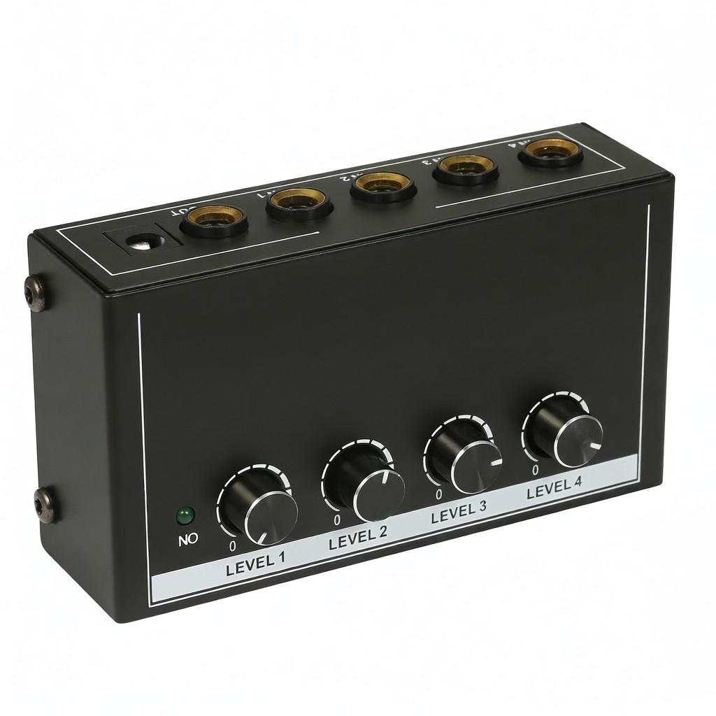 MH400 Ultra Low-Noise 4-Channel Line Mixer Mini Audio Mixer with 1/4-inch TS Inputs   Output Volume Control for Guitars Bass Keyboards