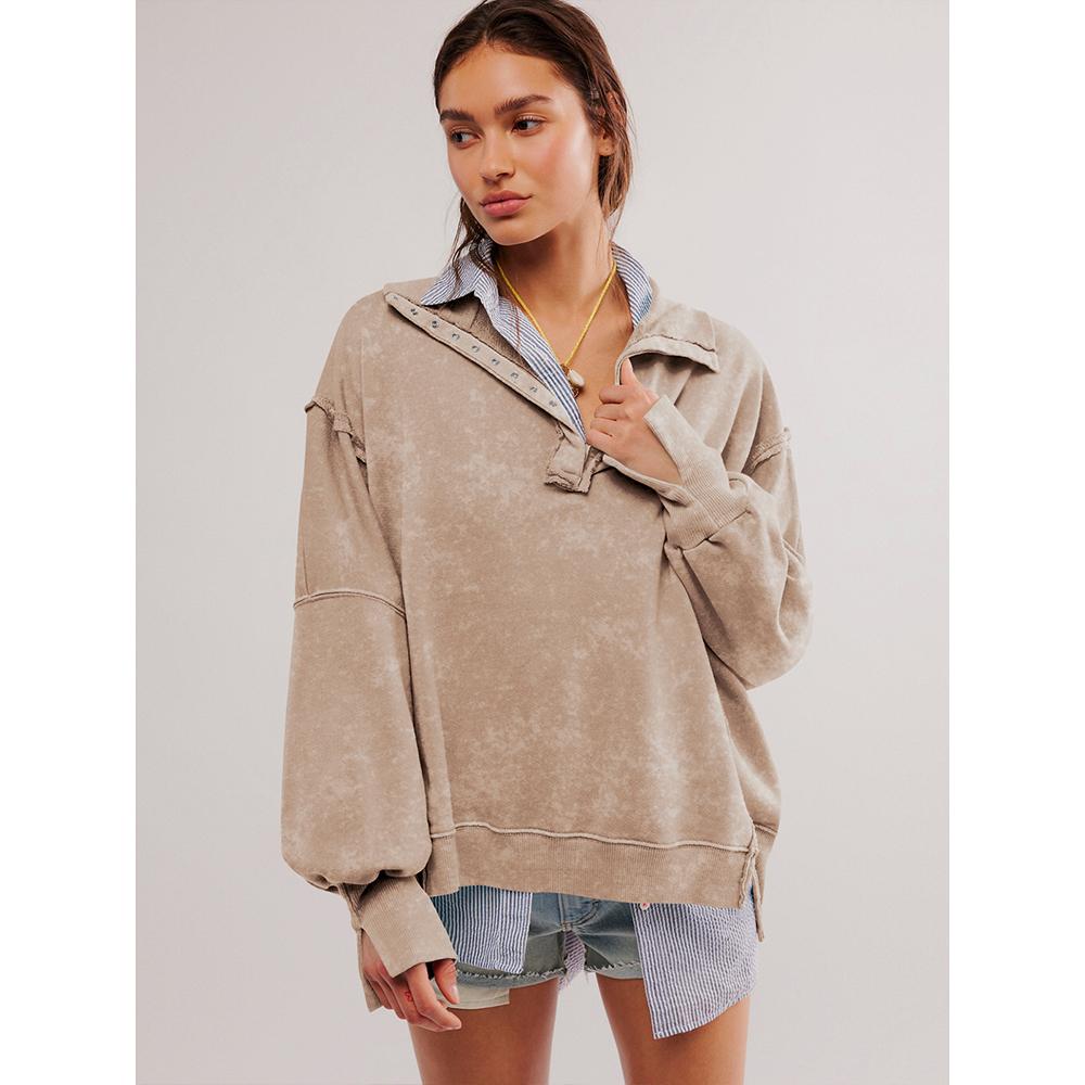 Sweatshirt for Women Trendy Button Henley Neck Pullover Long Sleeve Tops Casual Fall Clothes