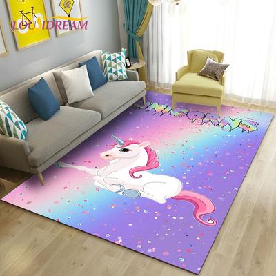 3D Cartoon Cute Unicorn Area Rug, Dywan Dywanowy do Salonu Sypialni Sofa Wycieraczka Kuchnia Dekoracja, Dziecięca Zabawa Antypoślizgowa Mata Podłogowa