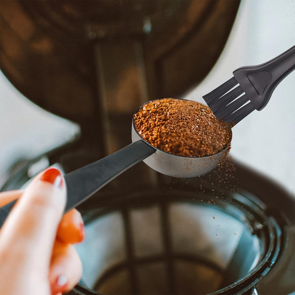 2-in-1 Coffee Scoop with Brush, Tablespoon Measure Spoon with Pressed Bottom for Coffee Bean Press Coffee Grinding Pressing