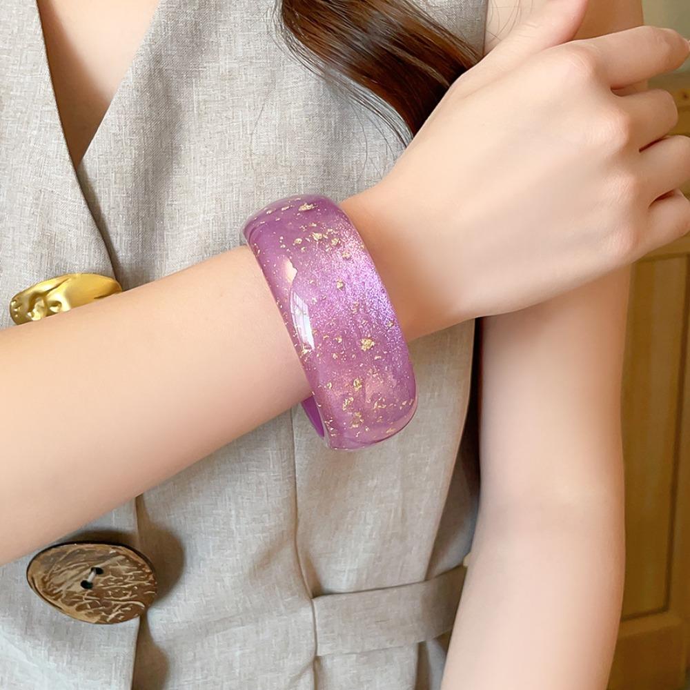 Resin Aurora Dopamine Bangle Smudging Retro Hand Ring Personality Women Wide Bracelet Gift
