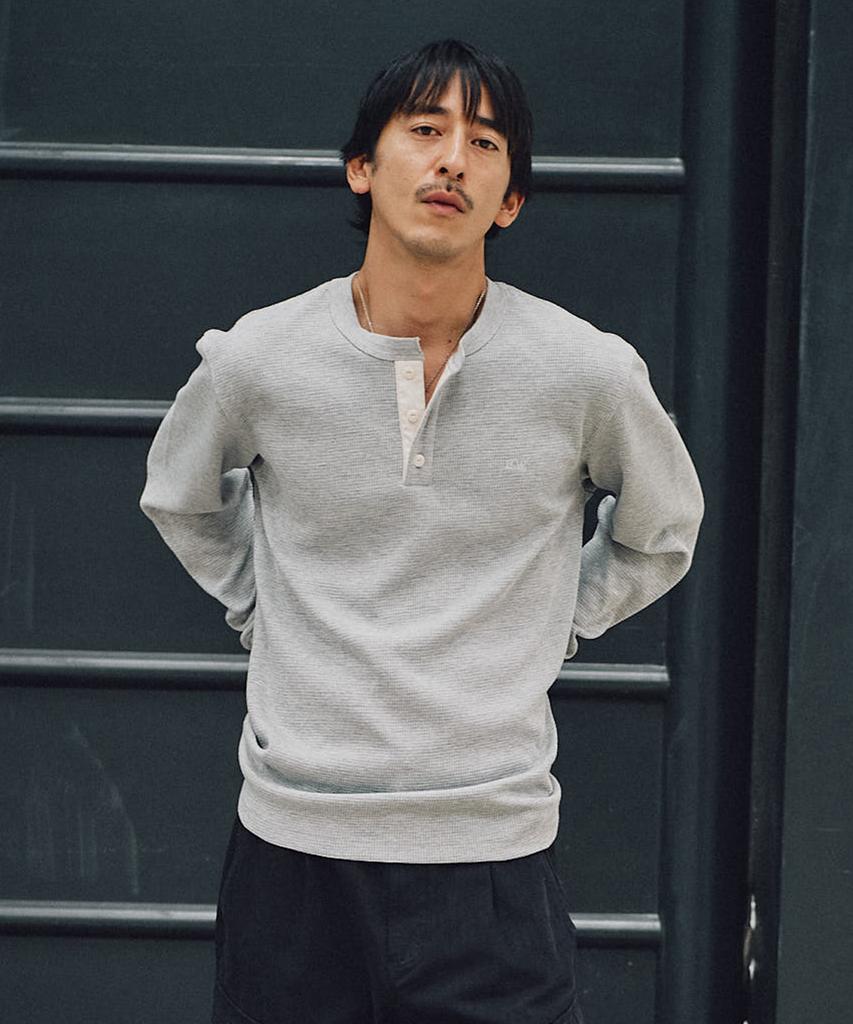 HEBIWEDEO Washable Waffle Henley Neck