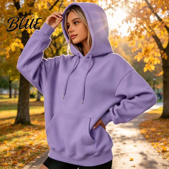 Soft Polyester Pullover Women Oversized Hoodie Cotton Blend Long Sleeve Sweatshirt Adjustable Drawstring Hoodie for Daily Wear And Front Pocket