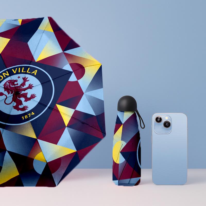 Aston Villa Football Pattern Printed Mini 5 Folds 8 Ribs Compact Umbrella Windproof Waterproof Lightweight Portable Folding