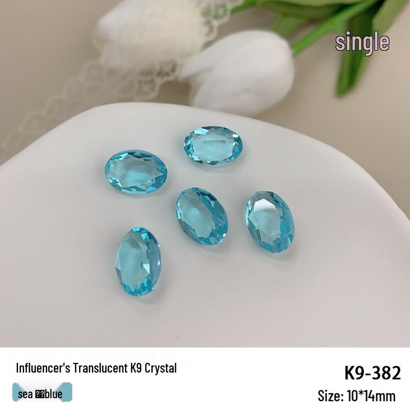 K9 Ice Olive Green & Sea Blue Gem Nail Decorations - Pointed Tip Diamonds