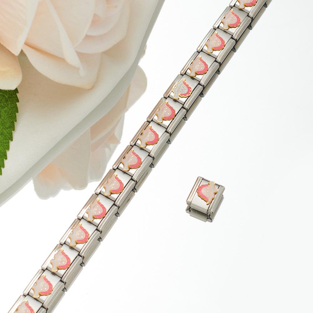 2024 DIY Personalized Shiny Classic Burger Coffee Beverage 304 Stainless Steel Italian Charm Bracelet Link 9mm * 10mm Module