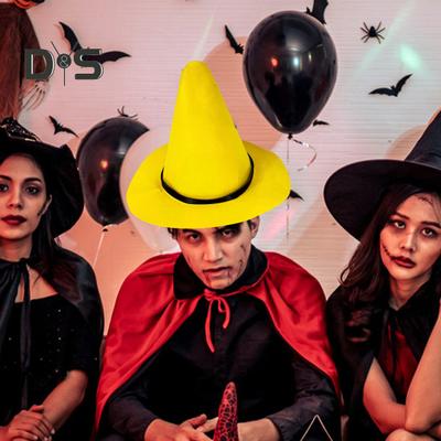Halloween čarodějnický klobouk špičatý žlutý plstěný čaroděj cylindr s velkým okrajem zdobící klobouk cosplay doplněk kostým na párty s trikem