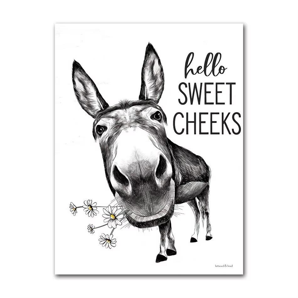 Vintage Donkey Poster and Prints, Nice Ass Quote, Funny Sign Canvas Painting, Wall Art for Toilet Decoration Home Decoration Painting Canvas Painting