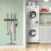 Rustic Wood Broom Mop Holder Hanger Wall Mounted Garden Tool Rack Organizer With 4 Slots 4 Hooks For Garage Laundry Room