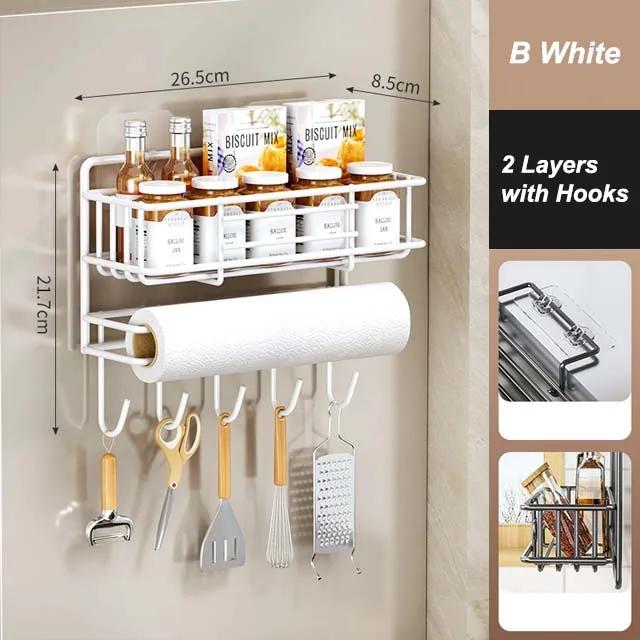 Kitchen Refrigerator Side Shelf Mmulti-functional Plastic Wrap Spice Bottles Storage Rack Kitchen Paper Tube Hanging Shelf