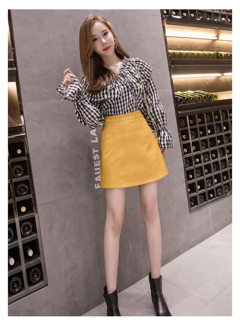 Korean-Style PU Leather A-Line Mini Skirt, Multicolor, Spring/Autumn Collection.