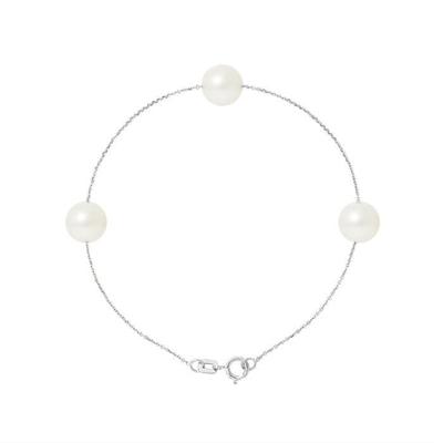 Bracelet - - 3 Freshwater Cultured Pearls 7-8 Mm - 925 Silver - Length 18 Cm