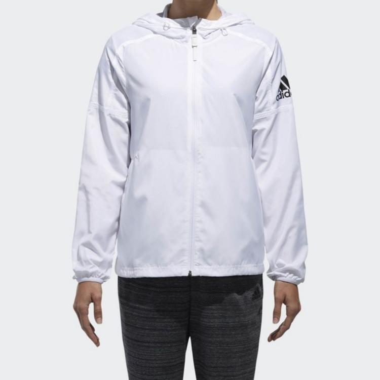 Adidas Hooded Windbreaker Sports Jacket Women Outerwear White CV5476
