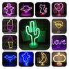 Shaped Led Cactus Neon Signs Light Holder Base Table Decoration Night Lamps