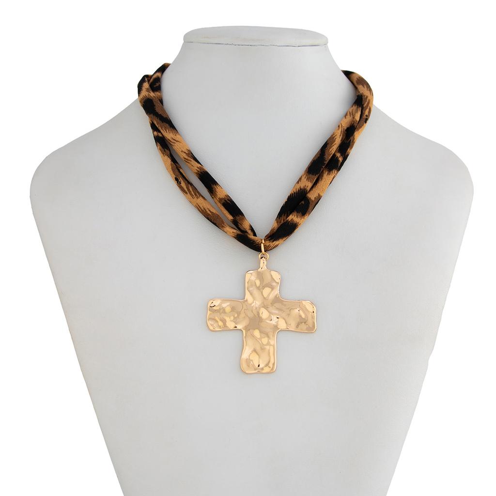 Heart Pendant Necklace for Women Vintage Leopard Polyester Cloth Chain Statement Jewelry Gift