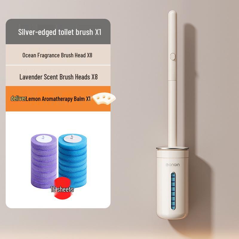 Wall-Mounted Disposable Toilet Brush with Replacement Heads - Household Cleaning Essential