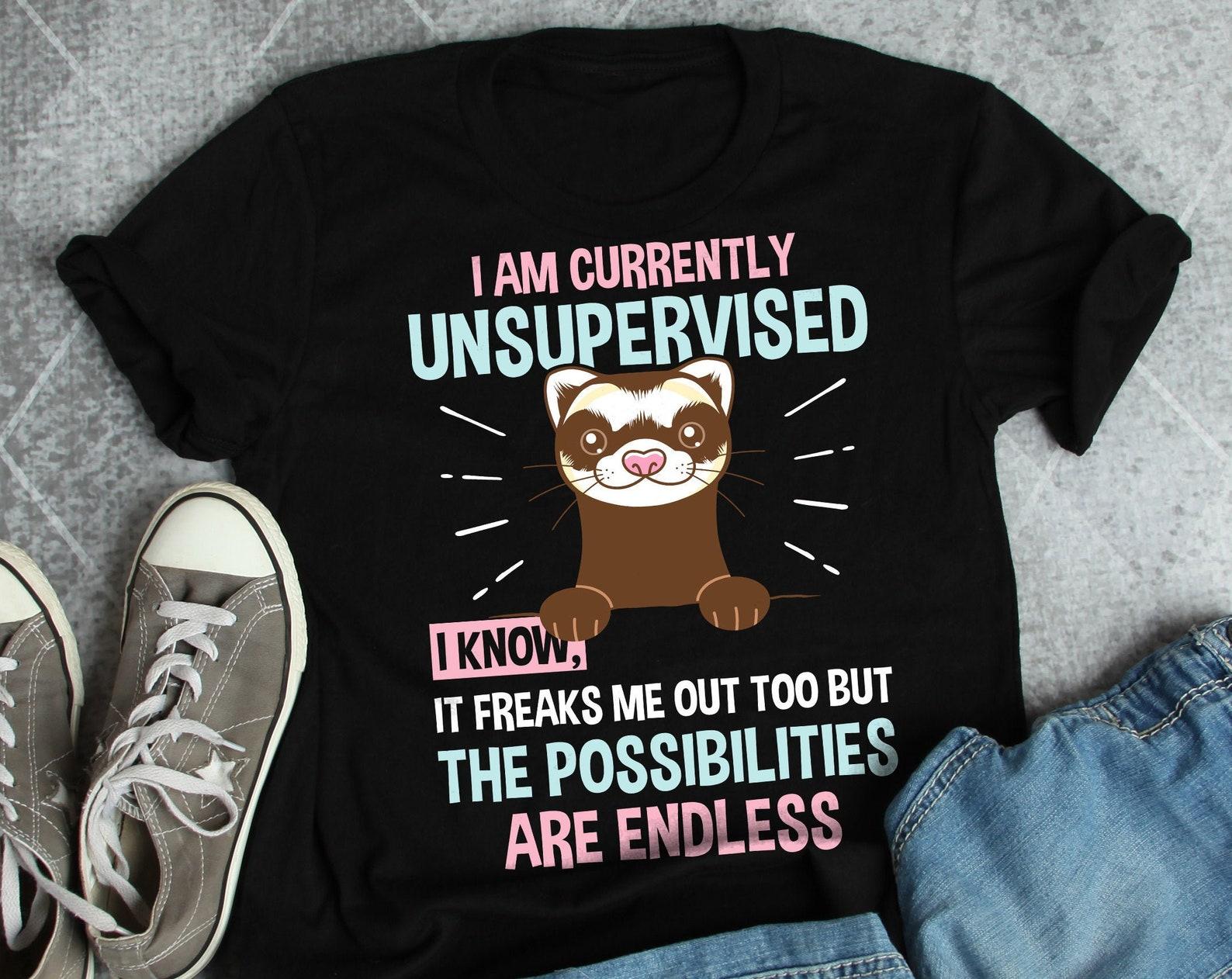 Funny Ferret Shirt,  , Ferret Lover Gift, Cute Ferret Mom T-shirt, Ferret Lover Tshirt, Pet Tee, Tops, Currently Unsupervised 100