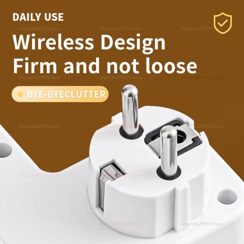 EU Plug Socket Adapter Wireless Wall Charger Power Strip with 4 AC Outlets +2 USB Ports+ 1 Type C 6-in-1 Plug Socket Adapter