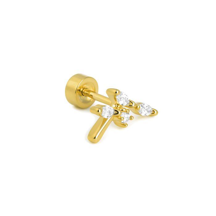 Boucle d'Oreille - LUXENTER - Curat - Zircone cubique brillante - Finition or jaune 18K - 10 x 4 mm