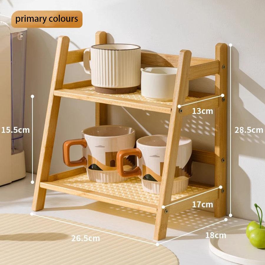 Countertop Organizer 2 Layer Coffee Cup Holder Multipurpose Bamboo Storage Shelf for Hotel Apartment Dressing Table Kitchen Home