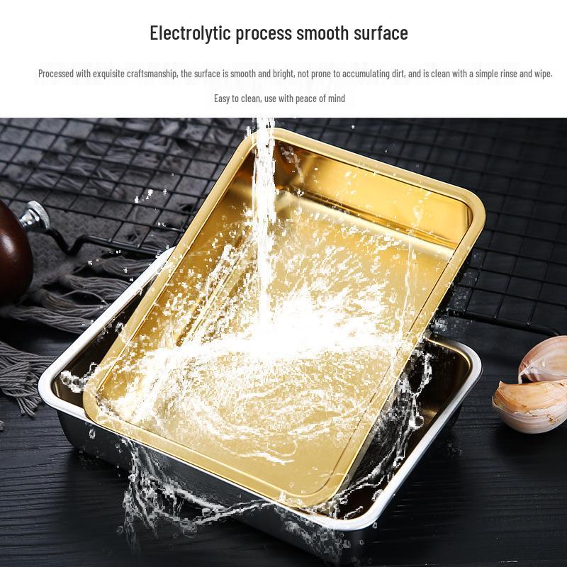 304 Stainless Steel Korean Style Square Snack Plate with Handles - Golden Fried Chicken, French Fries, Cold Dishes, or Desserts
