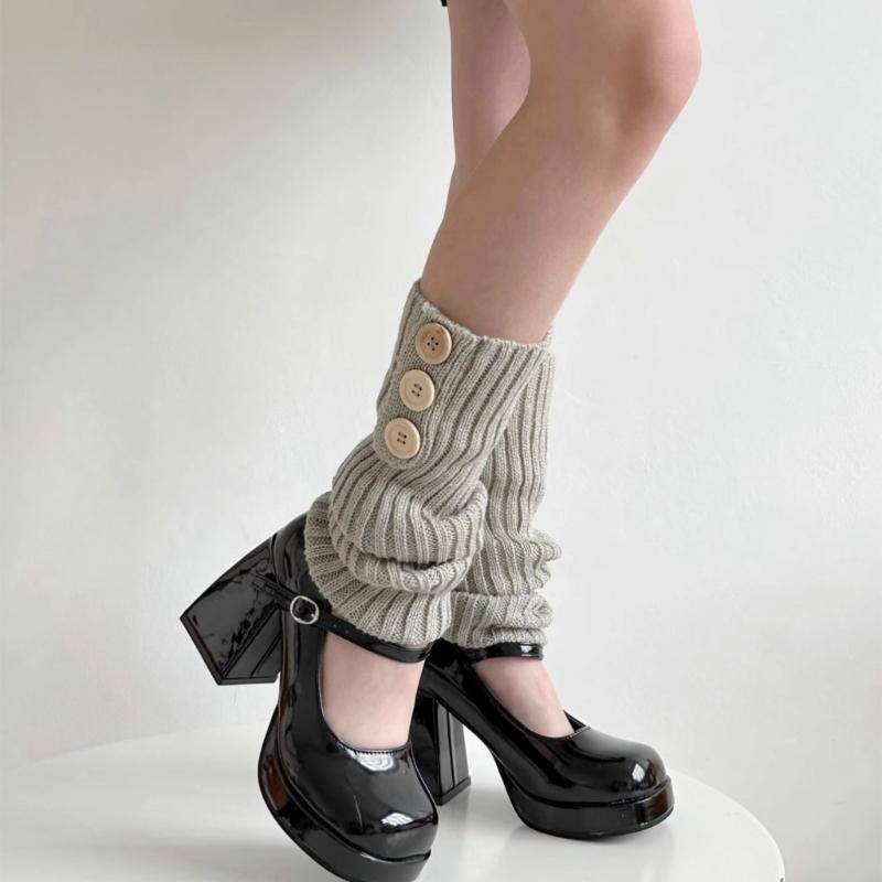 Lolitas Leg Warmers for Women Girls Button Leg Warmer Winter Knitted Long Socks Gothic Harajuku Leg Cover Streetwear