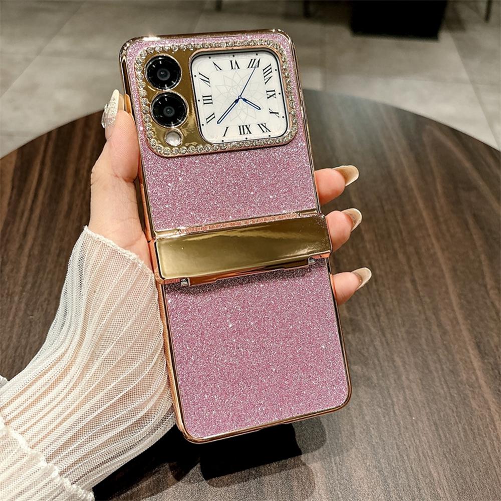 

For Huawei nova Flip 5G Case Hinge Protection Rhinestone Glitter PC Phone Cover Pink