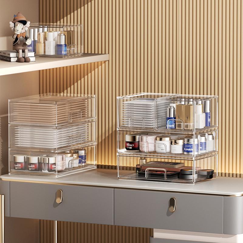 High-End Cosmetic Storage Box: Transparent Drawer for Skincare, Lipstick, and Brushes.