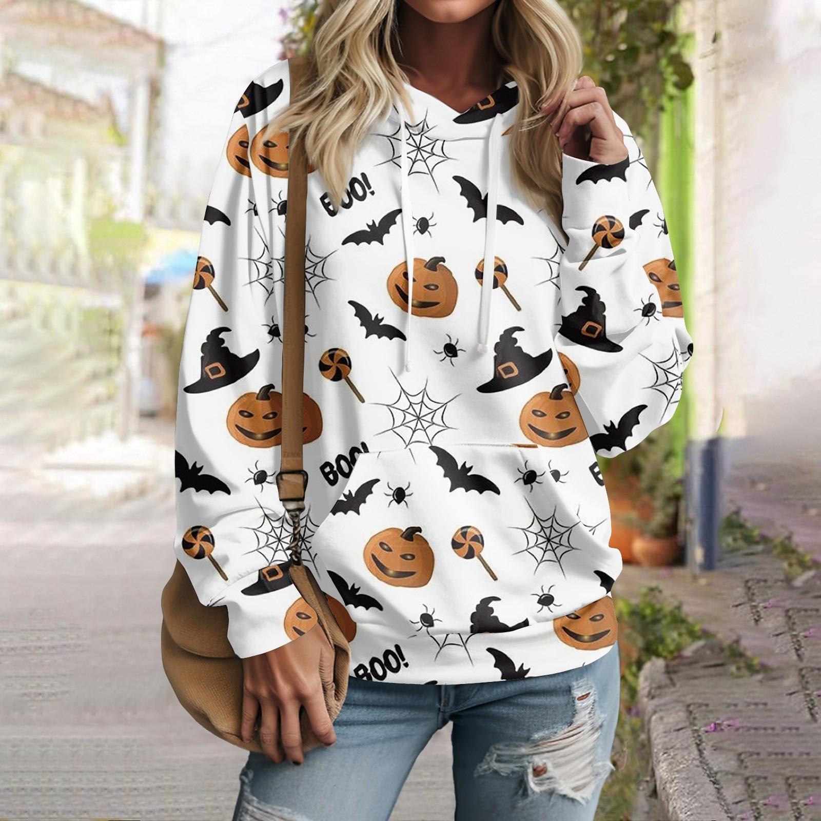 

Женский осенне-зимний пуловер с принтом на Хэллоуин, толстовка с капюшоном, модная толстовка с длинными рукавами L белый