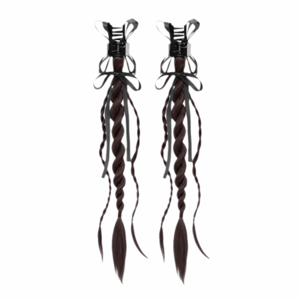 1Pair Ribbon Claw Clip Double Ponytail Twisted Braid Long Braiding Hair Extensions Party
