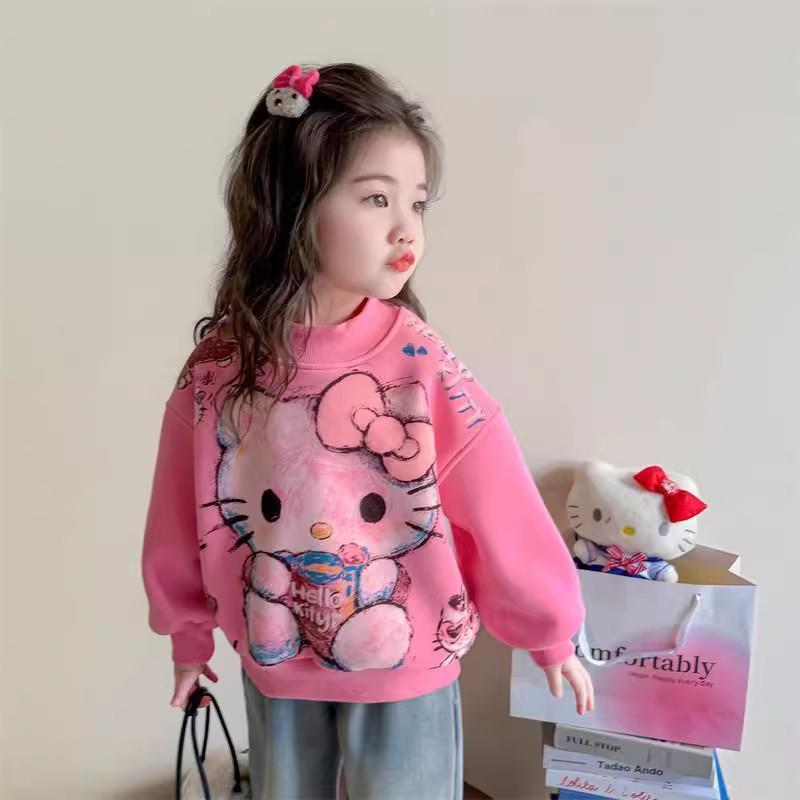 Girls' Fleece-Lined Sweatshirt: Autumn/Winter 2025 Trendy Children's Base Layer.