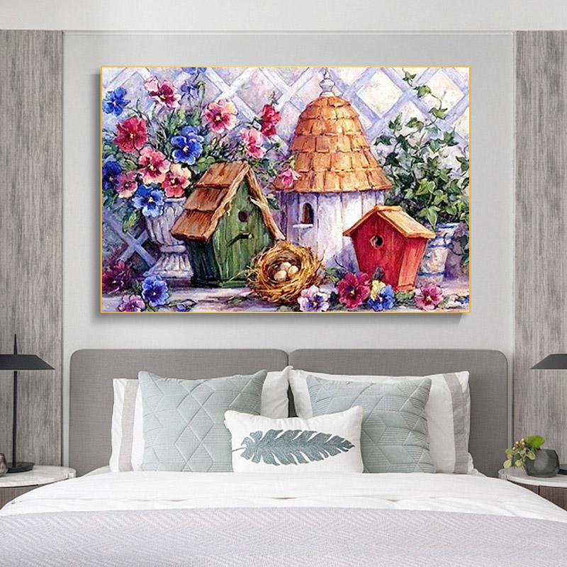 5D Full Round Drill Round Diamond Painting House Diamond Mosaic Kits Handmade Hobby Rhinestones Art Landscape Wall Decoration