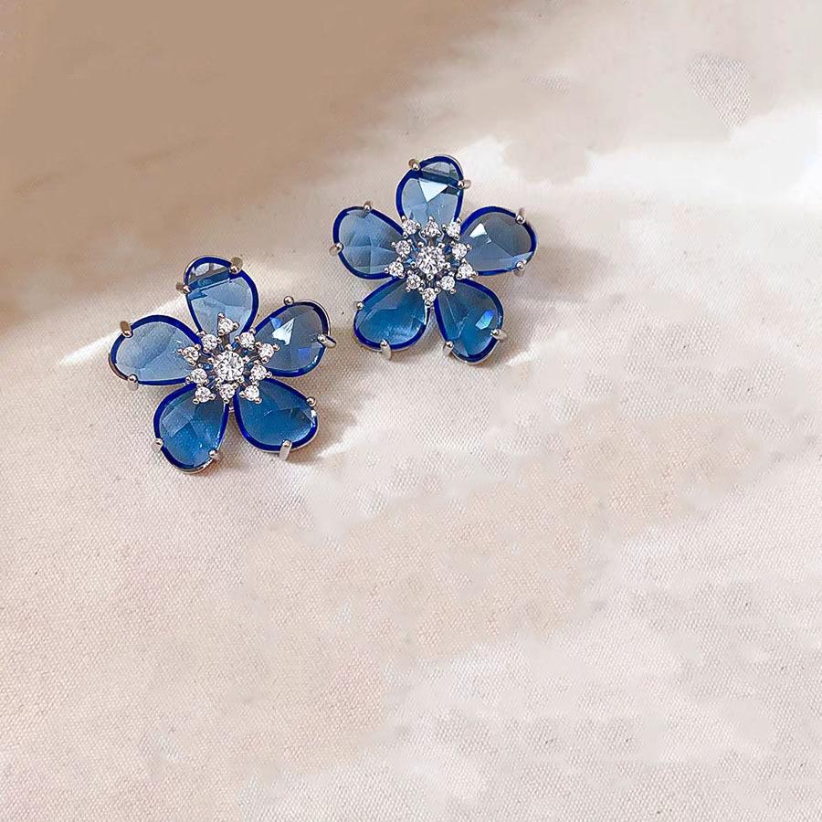 Zircon Crystal Petal Earrings Atmosphere 2025 Flower Stud Earrings
